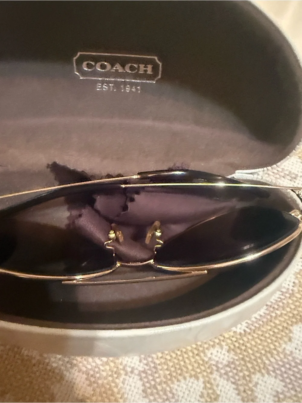 Coach Aviator Sunglasses in Black with Gold Trim - Picture 3 of 5